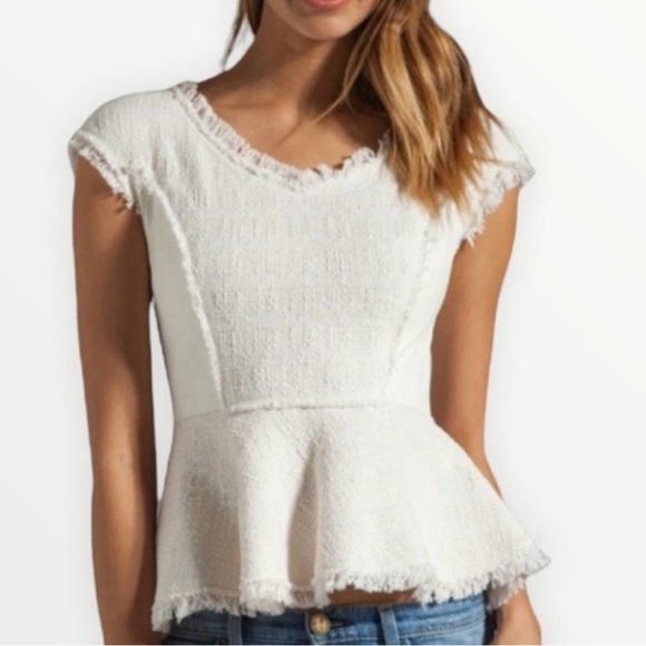 Rebecca Taylor tweed and genuine leather peplum top - Picture 7 of 9